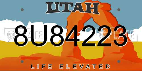 8U84223 Utah License Plate