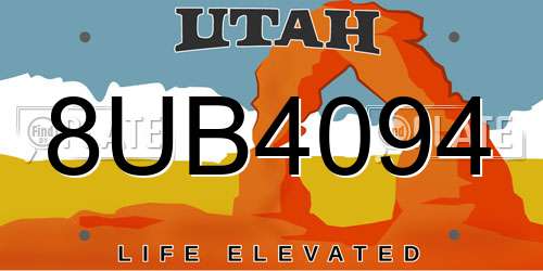 8UB4094 Utah License Plate