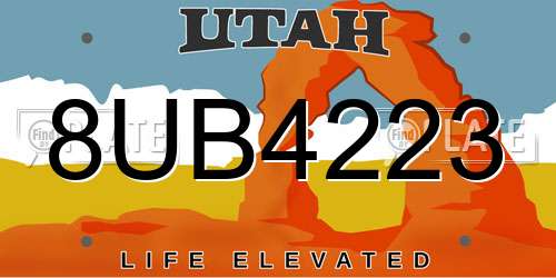 8UB4223 Utah License Plate