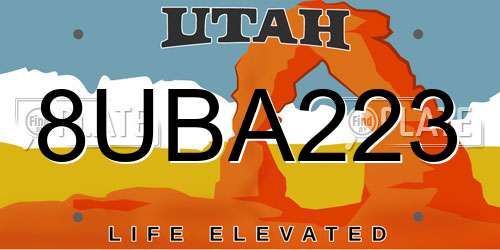 8UBA223 Utah License Plate