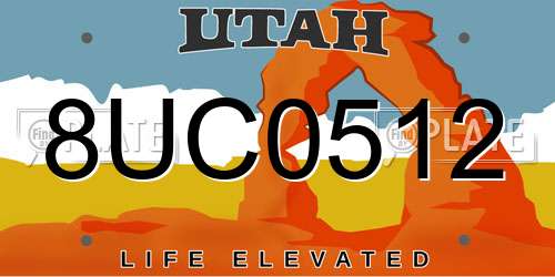 8UC0512 Utah License Plate