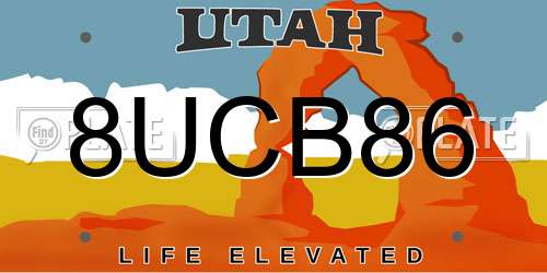8UCB86 Utah License Plate