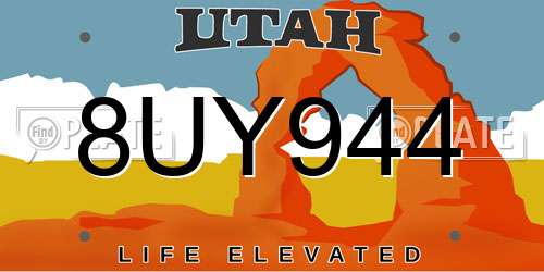 8UY944 Utah License Plate