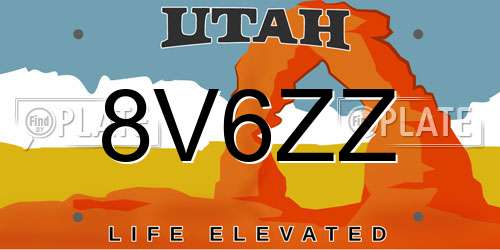 8V6ZZ Utah License Plate