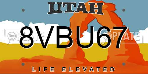 8VBU67 Utah License Plate