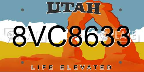 8VC8633 Utah License Plate