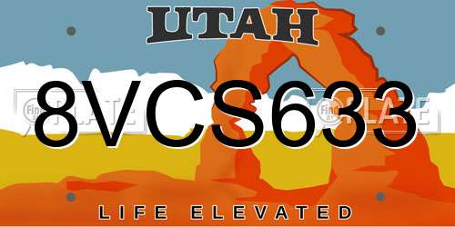 8VCS633 Utah License Plate