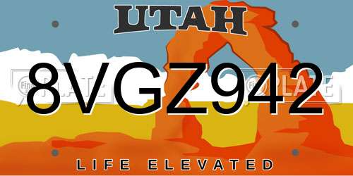 8VGZ942 Utah License Plate