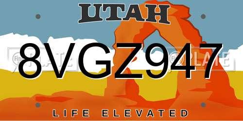 8VGZ947 Utah License Plate