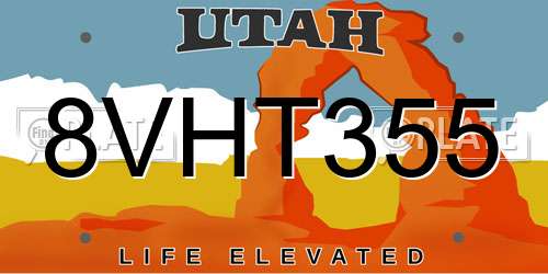 8VHT355 Utah License Plate