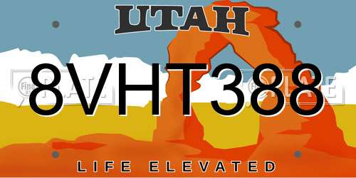 8VHT388 Utah License Plate