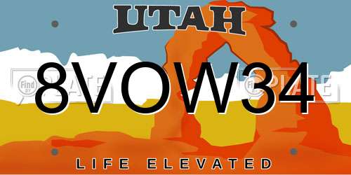 8VOW34 Utah License Plate