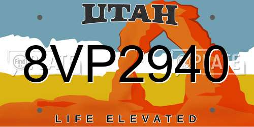 8VP2940 Utah License Plate
