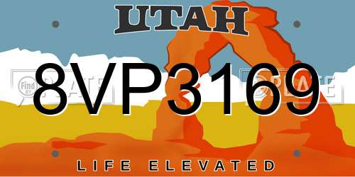8VP3169 Utah License Plate