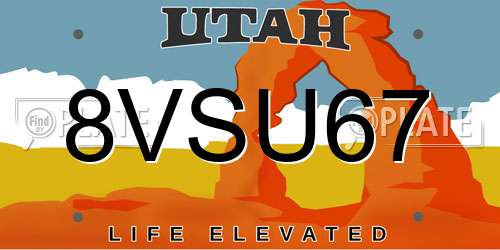 8VSU67 Utah License Plate