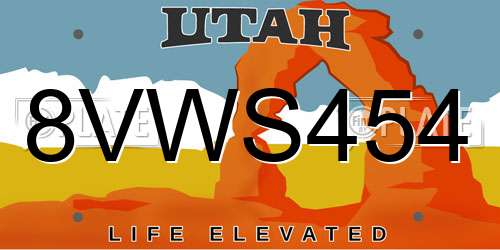8VWS454 Utah License Plate
