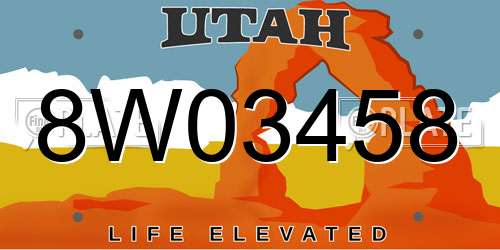8W03458 Utah License Plate