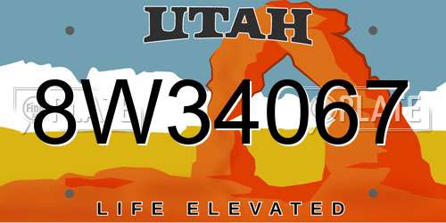 8W34067 Utah License Plate