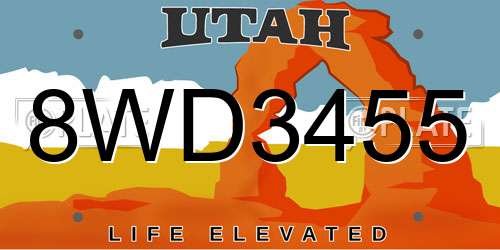 8WD3455 Utah License Plate