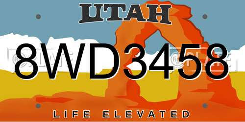 8WD3458 Utah License Plate