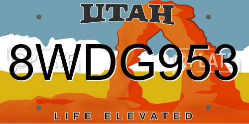 8WDG953 Utah License Plate