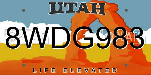 8WDG983 Utah License Plate