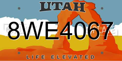 8WE4067 Utah License Plate