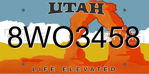 8WO3458 Utah License Plate