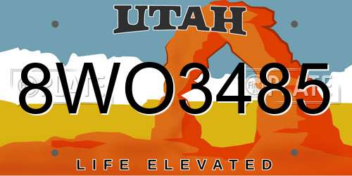 8WO3485 Utah License Plate