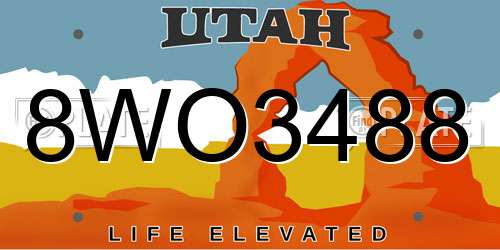 8WO3488 Utah License Plate