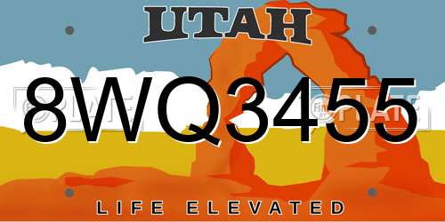 8WQ3455 Utah License Plate
