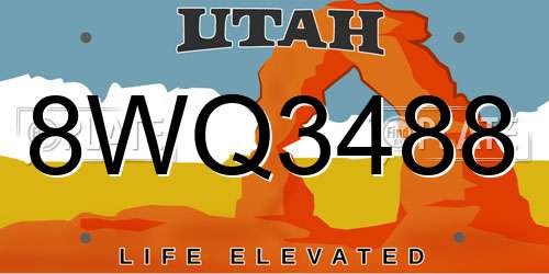 8WQ3488 Utah License Plate