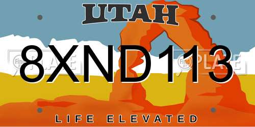 8XND113 Utah License Plate