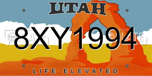 8XY1994 Utah License Plate