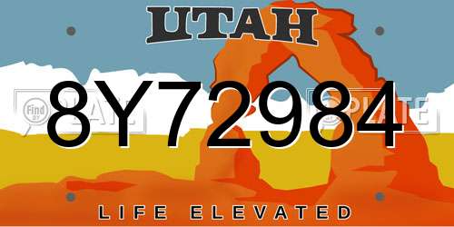 8Y72984 Utah License Plate