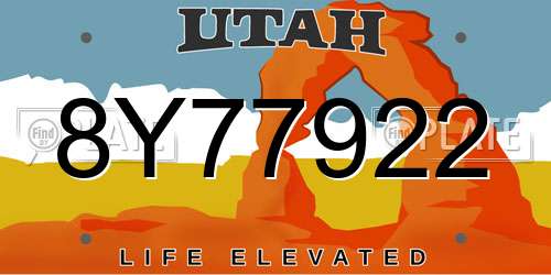 8Y77922 Utah License Plate
