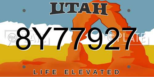 8Y77927 Utah License Plate