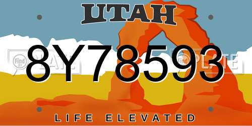 8Y78593 Utah License Plate
