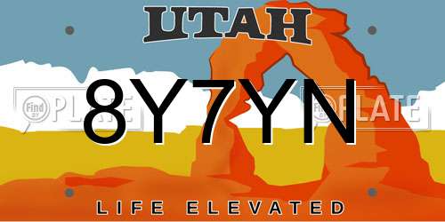 8Y7YN Utah License Plate
