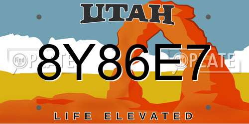 8Y86E7 Utah License Plate