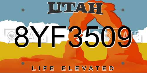 8YF3509 Utah License Plate