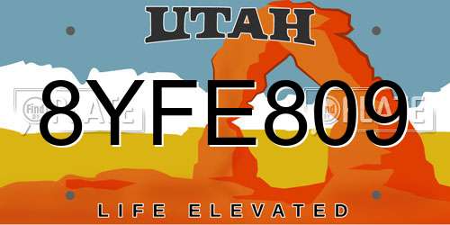 8YFE809 Utah License Plate
