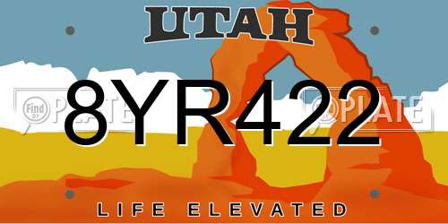 8YR422 Utah License Plate