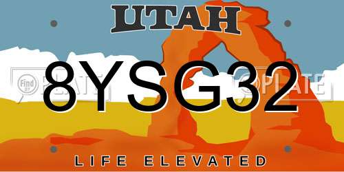 8YSG32 Utah License Plate