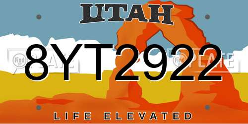 8YT2922 Utah License Plate