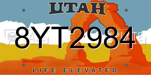 8YT2984 Utah License Plate