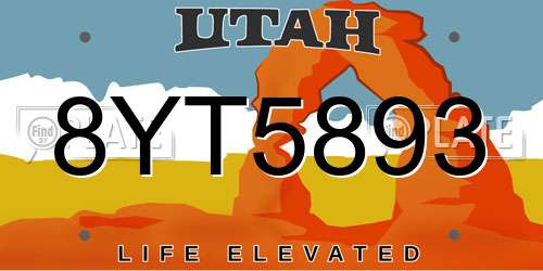 8YT5893 Utah License Plate