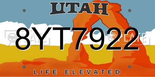 8YT7922 Utah License Plate
