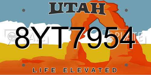 8YT7954 Utah License Plate