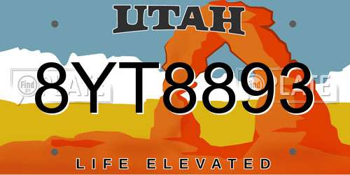 8YT8893 Utah License Plate